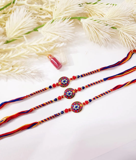 Oval Shape Red-Blue Beautiful Rakhi