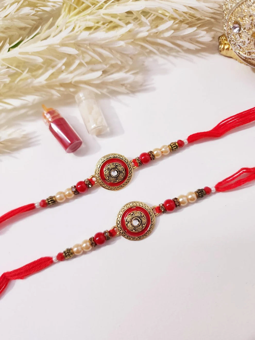 Red Golden Designer Rakhi 1Pc